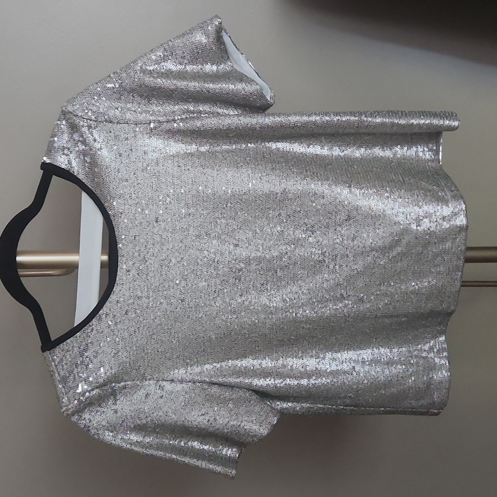 By Together Silver Sequin Short Sleeve Top